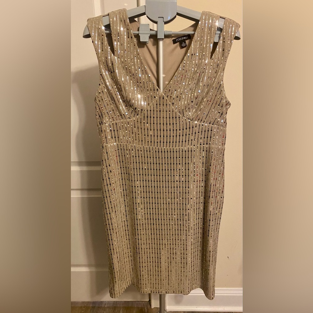 Elegant Evening Tan/Cream Sequin Dress